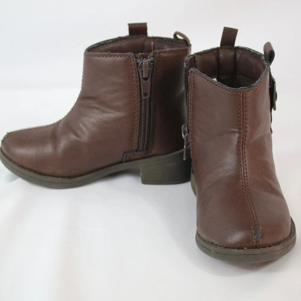 OshKosh Bgosh Shortcake Brown Buckle Zip Ankle Boots Girl's Size 5M‎